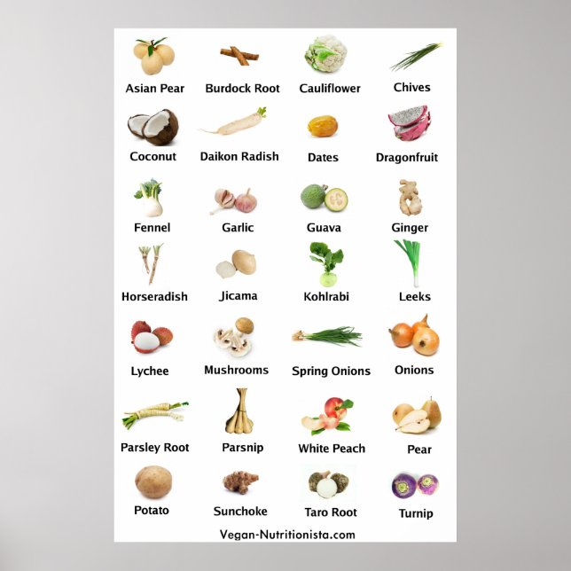 Poster Frutas brancas e vegetais (Frente)