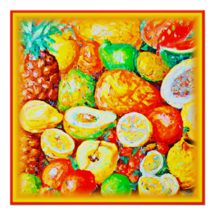 Pôster "Frutas Brilhantes" Pintura Bonita. Comprar Agora
