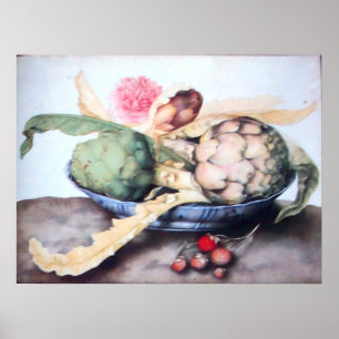 PÔSTER FRUTAS DA SEASON 4- ARTICHOKES, ROSA E STRAWBERRIE