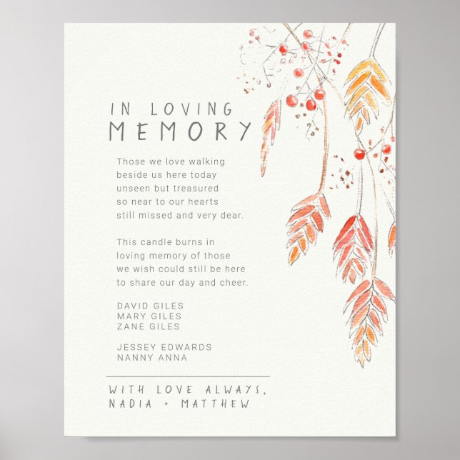 Poster Frutas de grama caem memorial de casamento lembran (Frente)