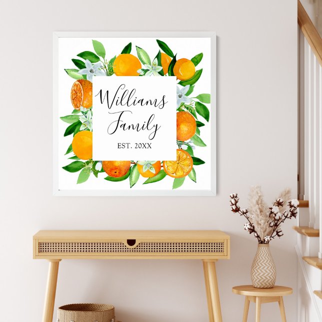 Poster Frutas de laranja e flores de verão botânico (In situ)