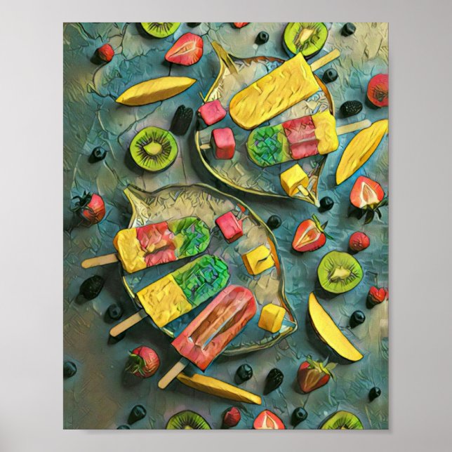 Poster Frutas de picolés de sorvete coloridas (Frente)