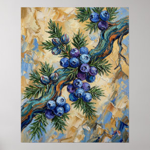 Poster Frutas de Zimbro Azul Pintura a Óleo Texturizada A