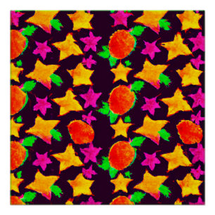 Pôster Frutas e estrelas coloridas dinâmicas - arte padrã