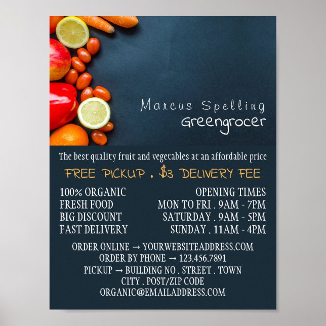 Poster Frutas e legumes, Publicidade em Greengrocer (Frente)