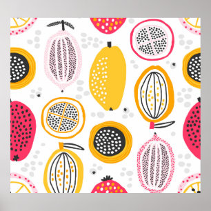Poster Frutas Exóticas Desenhadas à Mão: Verão de Vintage