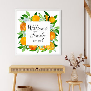 Poster Frutas laranja e Flores Floral botânico de verão