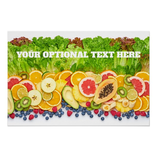 Pôster Frutas Tropicais de Texto Personalizado (Frente)