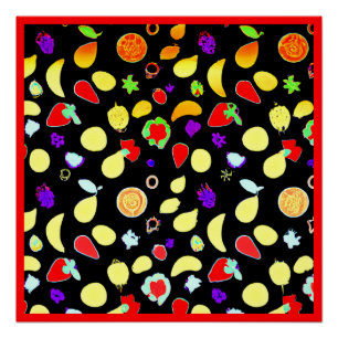 Pôster Frutas Tropicais Neon Explodem