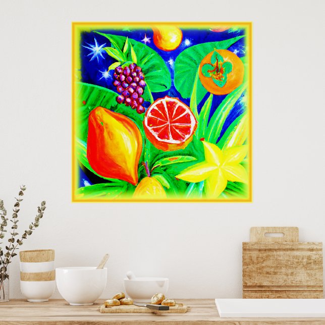 Poster Frutas tropicais no céu. Comprar Agora (Cozinha)
