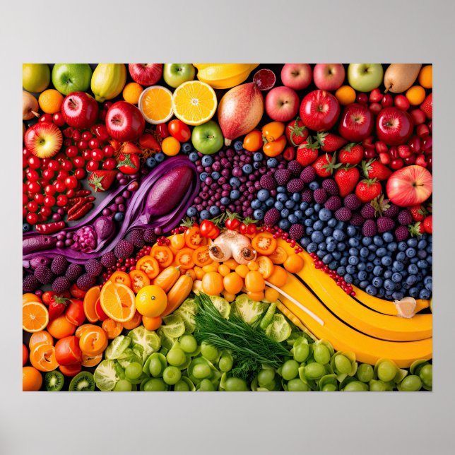 Poster Frutas Vegetais Saudáveis Comidas Nutrição Saúde (Frente)