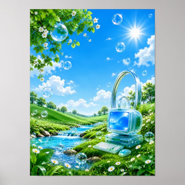 Poster Frutiger Aero Retro Computer Nature Landscape Post (Frente)