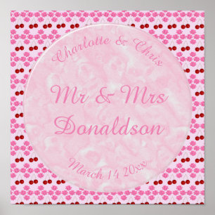 Poster Frutos e cerejas do Casamento da primavera cor-de-