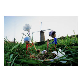 Pôster Fubby's bij een molen planten een krokus bol.