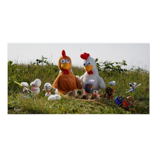 Pôster Fubby's die eieren verven van kippen Vrolijk Pasen (Frente)