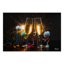 Pôster Fubby's die feestelijk proosten met vuurwerk.