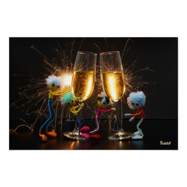 Pôster Fubby's die feestelijk proosten met vuurwerk. (Frente)
