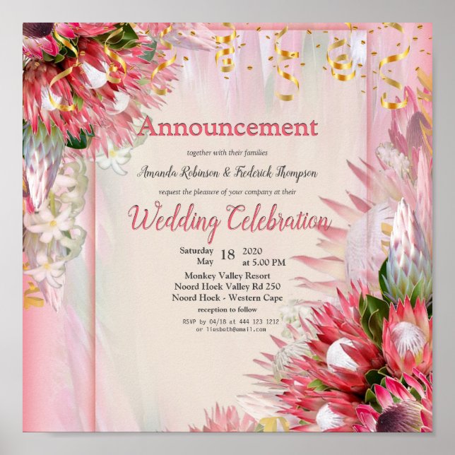 Poster Fuchsia Protea com lançamento Dourado e emboscado (Frente)