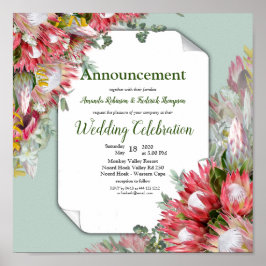 Poster Fuchsia Protea com Verdes e Dourado Anúncio