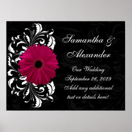 Pôster Fuchsia Scroll Gerbera Daisy w/Black and White