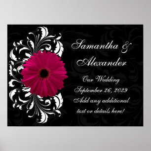 Pôster Fuchsia Scroll Gerbera Daisy w/Black and White