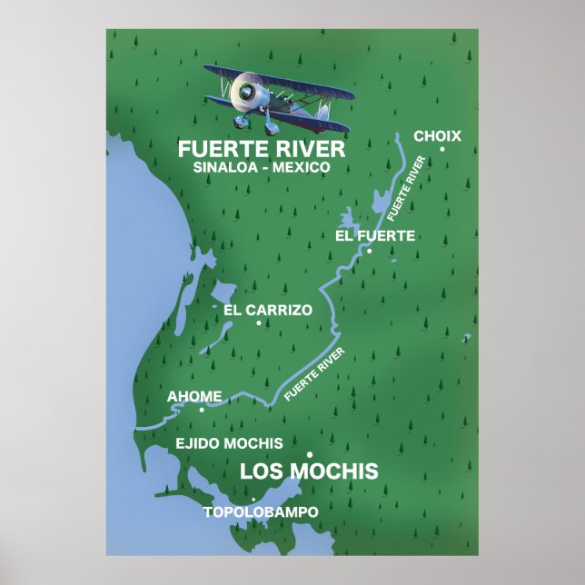 Poster Fuerte River Sinaloa, mapa da viagem do México (Frente)