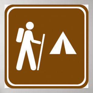 Poster Fuga de caminhada com sinal de acampamento da