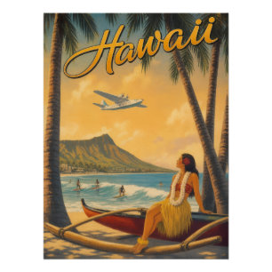 Pôster Fuga do Paraíso Vintage Havaiano da Garota Hula Al