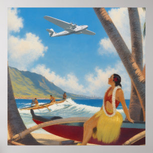 Poster Fuga do Paraíso Vintage Havaiano Hula Girl Aloha