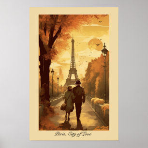 Poster Fuga Romântica pela Torre Eiffel de Paris no Outon
