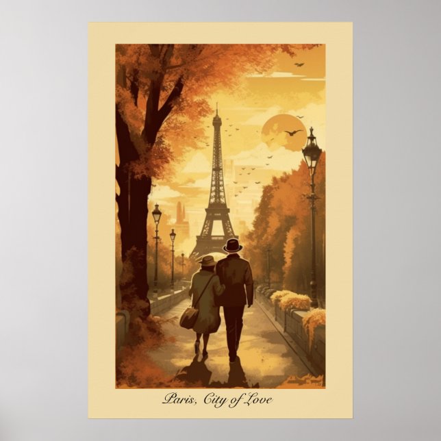Poster Fuga Romântica pela Torre Eiffel de Paris no Outon (Frente)