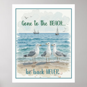 Poster Fui para a Praia volto Nunca, Citação Divertida da