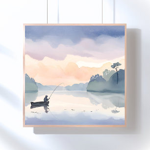 Poster Fui Pescar Aquarela Tranquila do Lago Airy