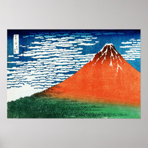 Poster Fuji Vermelha desenho Kanagawa Hokusai