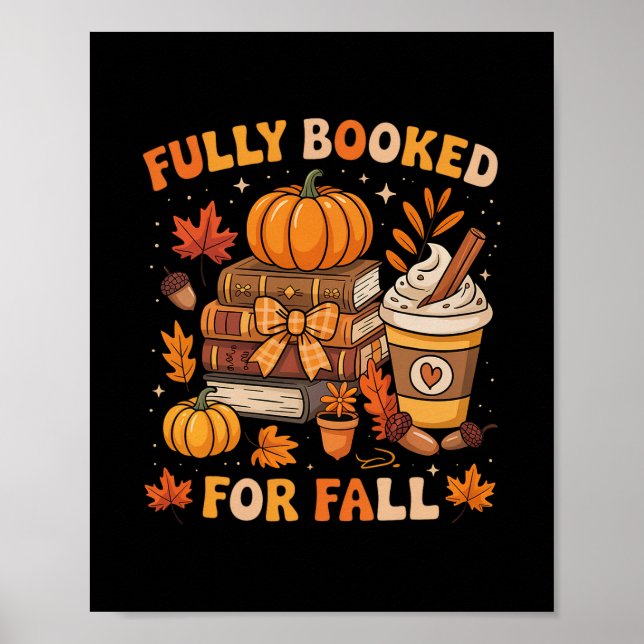 Poster Fully Booked For Fall Books Pumpkin Autumn Thanksg (Frente)