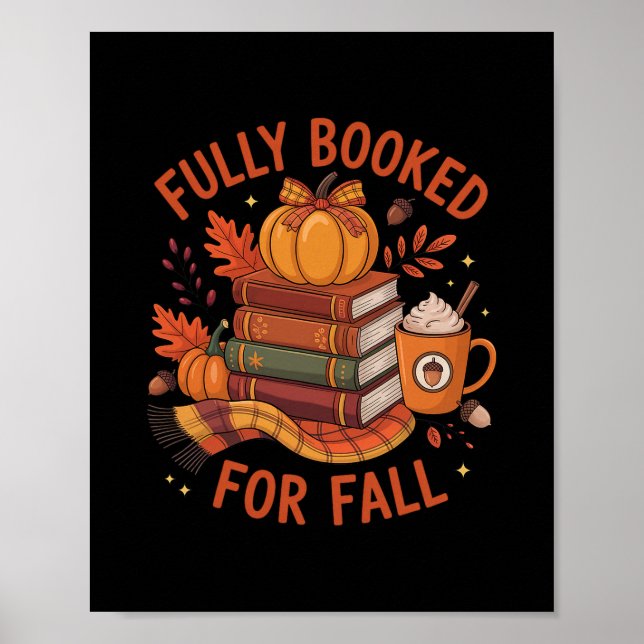 Poster Fully Booked For Fall Books Pumpkin Autumn Thanksg (Frente)