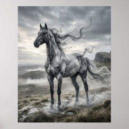 Poster Fumaça Cavalo Planalto Soprado Pelo Vento