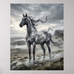 Poster Fumaça Cavalo Planalto Soprado Pelo Vento