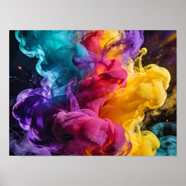Poster Fumaça colorida vibrante girando em abstração dinâ (Frente)