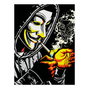 Pôster Fumante de Máscara Capuza Misteriosa Pop Art