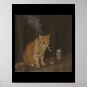 Poster Fumar Feliz Cigarro Gatinho Engraçado Fumar Meme B