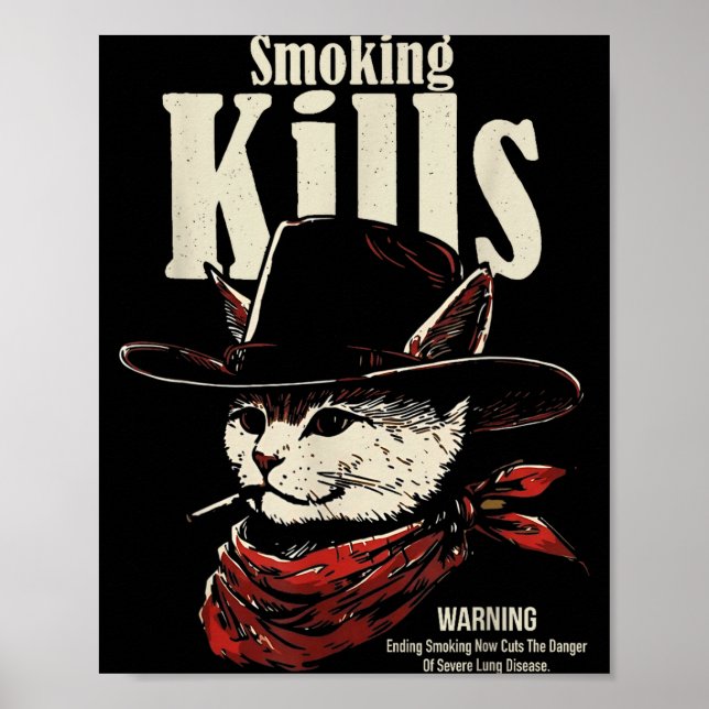 Poster Fumar mata cowboy engraçado com gato com chapéu ci (Frente)