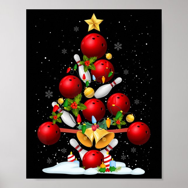 Poster Fun Bowling Christmas Tree Lights Xmas Gifts For M (Frente)