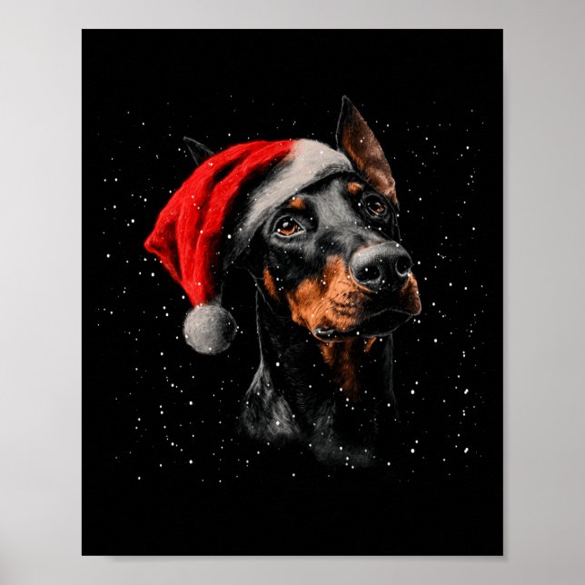 Poster Fun Doberman Dog Christmas Lights Santa Hat Long S (Frente)