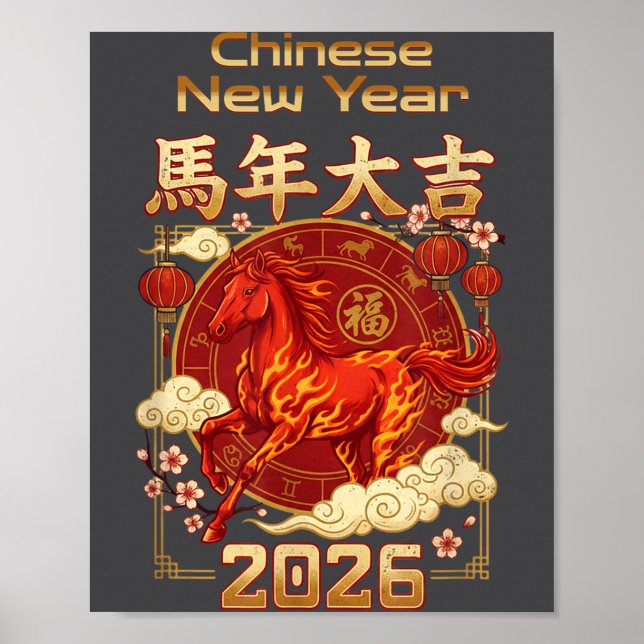 Poster Fun Fire Horse 2026 Lunar New Year Energy Adventur (Frente)