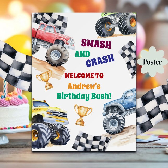 Poster Fun Monster Trucks Birthday Party Welcome (Criador carregado)