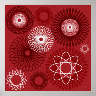 Pôster Fun Red White Geometric Pattern Spirograph Design