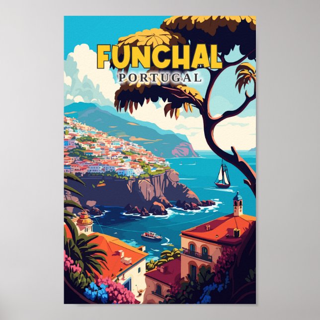 Poster Funchal Portugal Viagem Art Vintage (Frente)