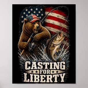 Poster Fundição para urso patriótico da liberdade pescado