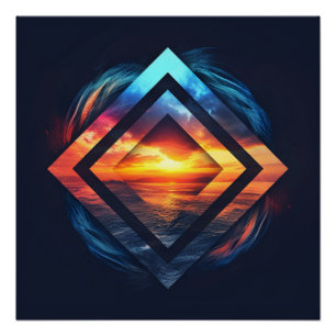 Pôster fundo abstrato com pôr do sol e mar